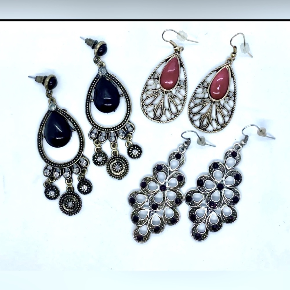 3 pairs of dangle earrings with fishhook findings